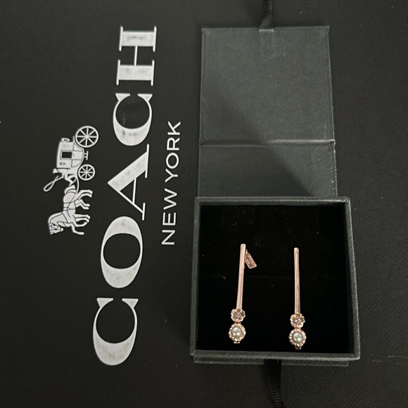 NWT Coach Demi Tea Rose Fine Sunburst Bar Earrings Post Dangle Flower Pearl - Picture 5 of 5